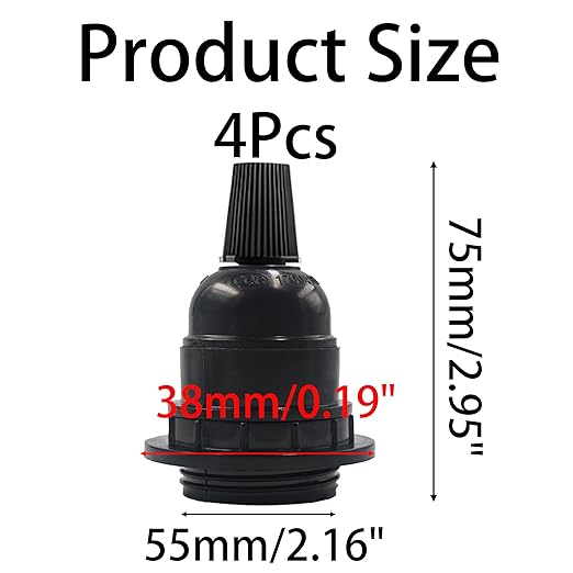 4Pcs E26 E27 Bakelite Black Medium Base Light Socket, Keyless DIY Vintage Style Edison Lamp Holder, Retro Replacement Cover Pendant Lamp Holder for Bulbs and Lampshades