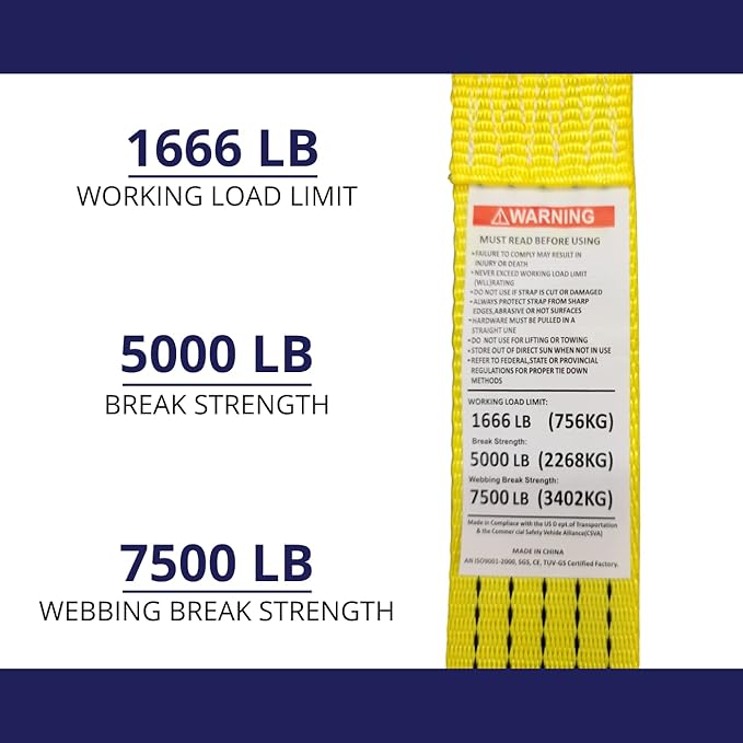 6 Pack 2" x15' Ratchet Strap Tie Down 5000LB J Hook