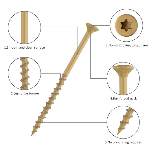 WELLOCKS Deck Screws, Wood Screws, Tan, Superior Rust Resistant, Epoxy Coated, Above 1000 Hour Salt Spray Coating T25 Torx Star Bit Included for Outdoor Wood Fence (5.2LBS Tan, #8×1-5/8")