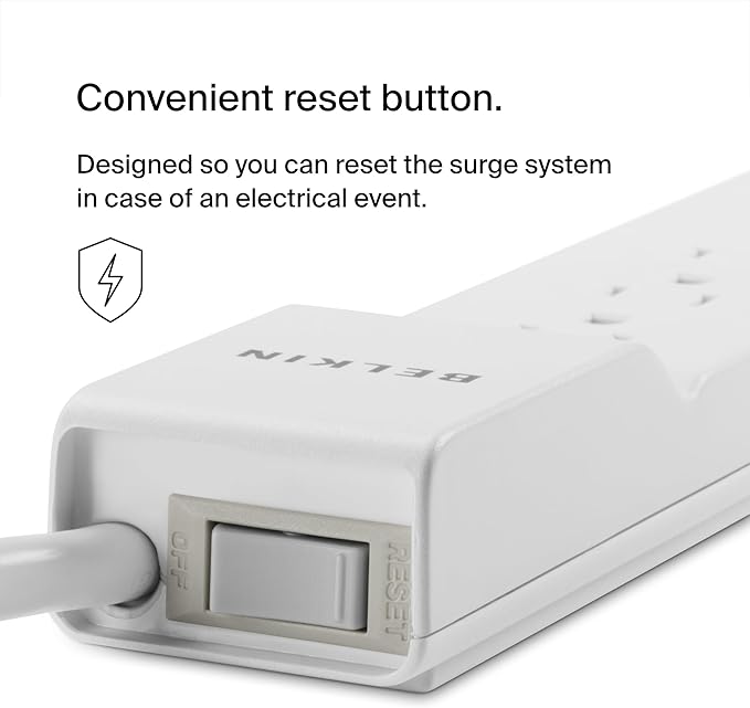 Belkin 6-Outlet Surge Protector Power Strip, UL-listed w/ 6 AC Outlets & 10ft/3M Cord, Overload and Overvoltage Protection for Personal Electronics, Small Appliances, & More - 720 Joules of Protection