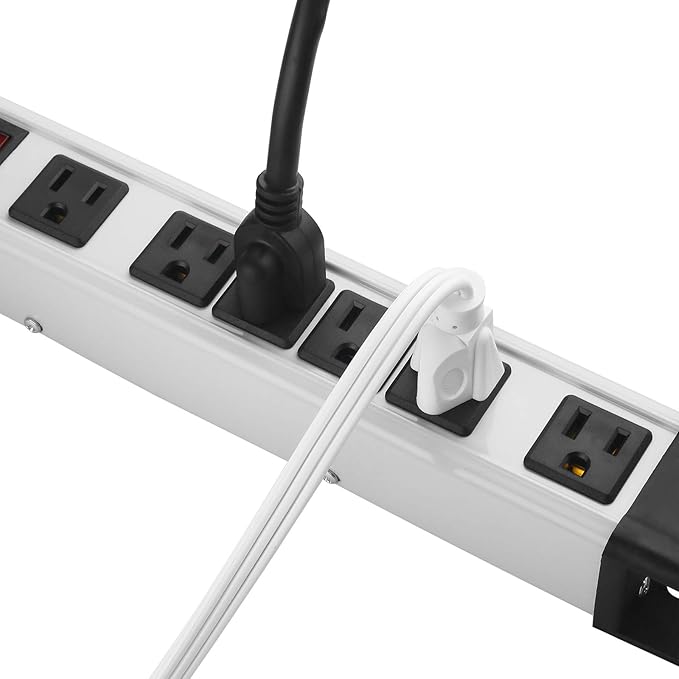 Heavy Duty Power Strip Surge Protector - 6 Outlet Industrial Strip with 15A, 25 FT Cord, 1200 Joules - ETL Listed Grey Metal for Shop, Workshop, Garden