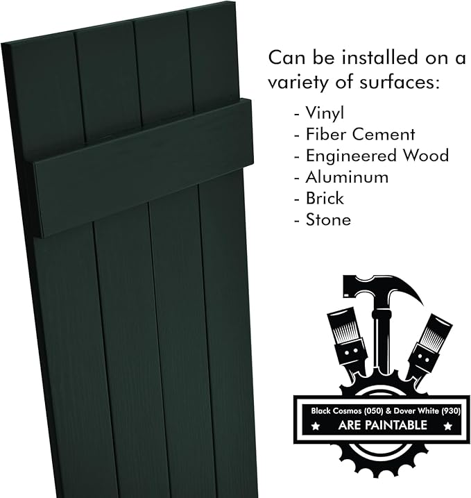 Board & Batten Vinyl Shutters (1 Pair) | 14.5"x35" (4-Board) - Heathered Spruce | Exterior Window Shutters | Includes Mounting Hardware | Simple Installation | Made in USA