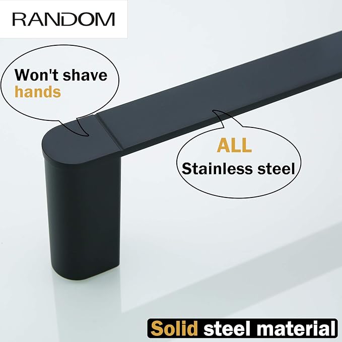RANDOM Matte Black Towel Bar Rack Holder Rod 18 inch Hand Towel Holder for Bathroom Kitchen Heavy Duty Hardware Accessories Wall Mount Contemporary Hotel Style.96026-2-18MB