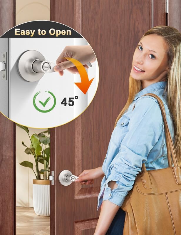 Mengico 6 Pack Satin Nickel Privacy Door Lever, Modern Interior Door Knobs Locks for Bedroom and Bathroom, Heavy Duty Door Handle, Reversible Wave Lever Handle