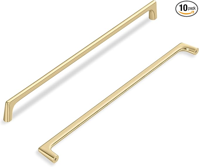 10 Pack 12.6 Inch(320mm) Hole Center Modern Brushed Gold Cabinet Pull Handle Timeless Vanity Drawer Pull Handle Classic Cabinet Hardware for Kitchen Dresser Bathroom, Screws Included, B-Gold(12.6x10)