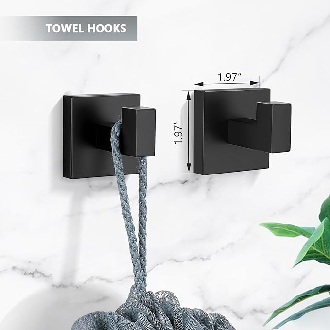 5-PCS 23.6inch Bathroom Hardware Set,Include 23.6" Towel Holder, Hand Towel Ring,Toilet Paper Holder,2pcs Robe Hook-Matte Black