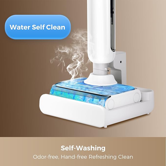 Wet Dry Vacuum Cleaner, 180° Lay-Flat Cordless Vacuum Mop Combo with Edge Cleaning, All-in-One Floor Cleaner for Hard Floors, Self-Cleaning, 35mins Runtime, LED Display, Voice Prompts