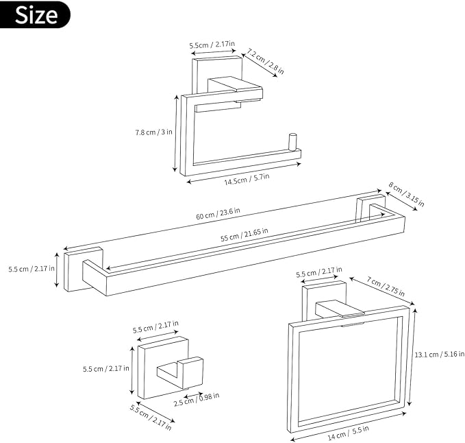 YACVCL 5-Piece Bathroom Hardware Accessories Set 23.6 inch Towel Bar Towel Rack Sets Modern Towel Ring Kit Stainless Steel Wall Mounted (Brushed Nickel)