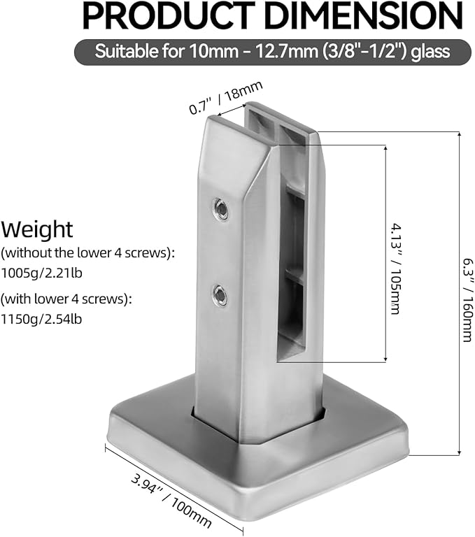 T316 Stainless Steel Glass Railing Clamp,Heavy Duty Glass Railing Spigot,Railing Post Clamp (4, Brush)