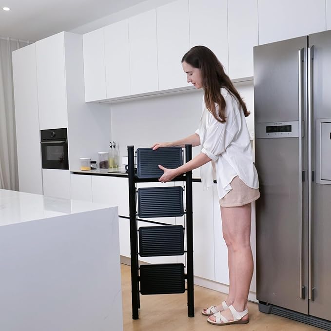 Step Ladder 4 Step Folding, Sturdy 330 Lbs Small Step Stool for Adults, Closet Step Stool Ladder with Anti-Slip Wide Pedals, Portable Folding Ladder for Home Kitchen Office