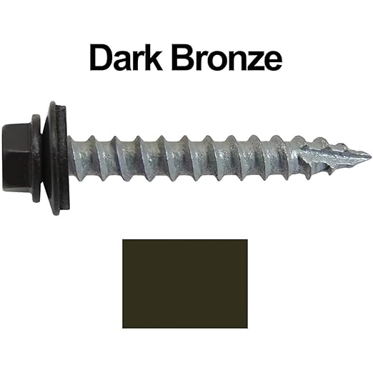 #14 Metal ROOFING SCREWS:(250) Screws x 1-1/2" DARK BRONZE Hex Washer Head Sheet Metal Roof Screw. Self starting/self tapping metal to wood. EPDM washer. Colored head. for corrugated roofing