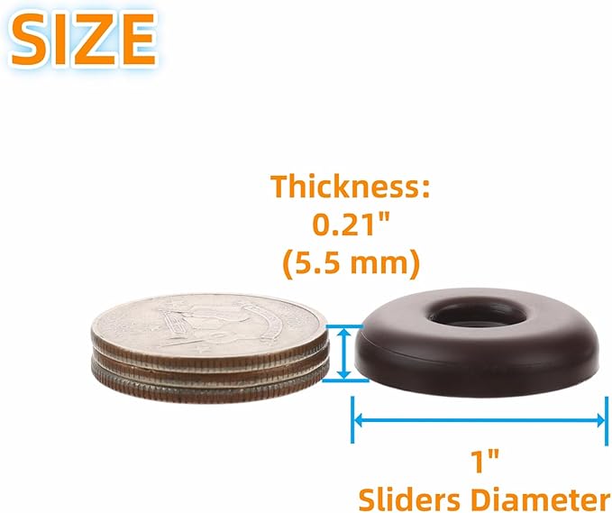1" Screw on Furniture Sliders-Furnigear Heavy Duty PTFE (Teflon) Chair Leg Slides Glides Move Your Furniture Easy & Safely - Best Floor Protector(Brown-20pack)