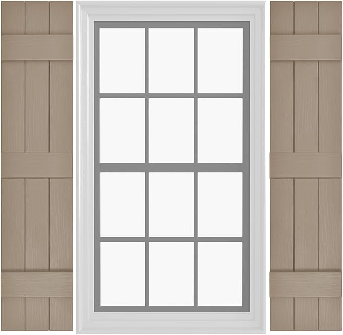 Board & Batten Vinyl Shutters (1 Pair) | 11"x75" (3-Board) - Coastal Sand Dune | Exterior Window Shutters | Includes Mounting Hardware | Simple Installation | Made in USA