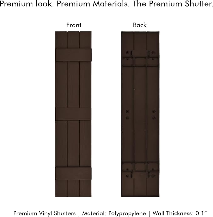 Board & Batten Vinyl Shutters (1 Pair) | 11"x55" (3-Board) - Coffee Bean | Exterior Window Shutters | Includes Mounting Hardware | Simple Installation | Made in USA