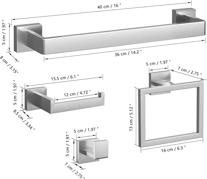 Bathroom Hardware Set Brushed Nickel 10-Pieces Bathroom Towel Rack SUS304 Stainless Steel Bath Towel Bar Set, Towel Racks Wall Mounted.