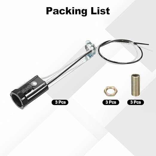 PATIKIL Candelabra Base Lamp Holder Light Socket, 3pcs UL Listed Keyless E12 Bulb Socket with 9.8" Wire Leads for E12 Incandescent LED Light Bulbs, 3.7" Tall