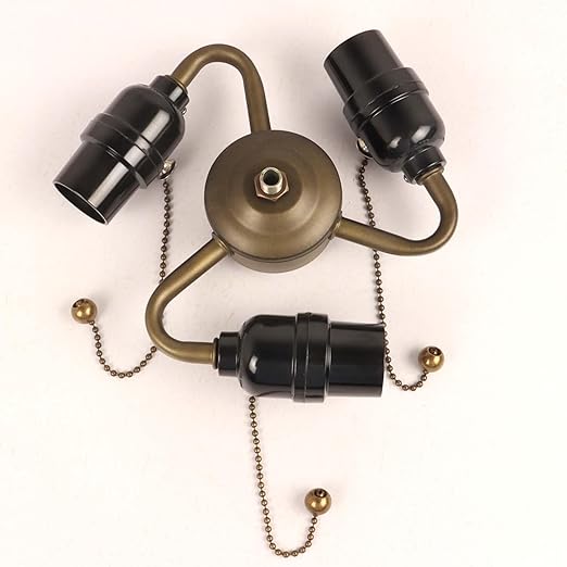 Bieye SC08 E26 Light Socket Cluster with Pull Chain Switch and Electrical Wiring Accessories (3-Light, Antique Brass)