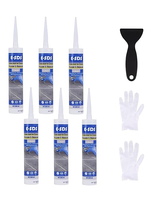 E-SDS Concrete Crack Filler Outdoor Waterproof Cement Crack Filler, Polyurethane Adhesive Sealant Self-Leveling Driveway Repair Filler Flexible Concrete Patch Gray 10.5 fl. oz (Grey,6 Pack)