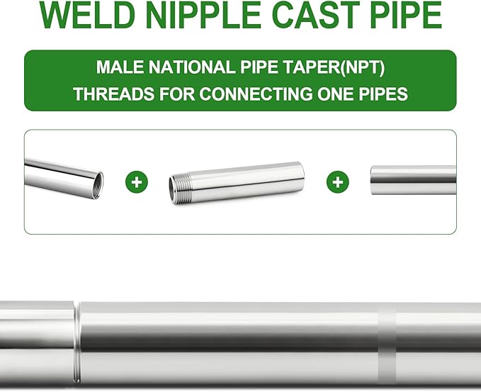 TAISHER 2PCS 304 Stainless Steel Pipe Fittings, 1/2" NPT Male Threaded, 6" Length Weld Nipple Cast Pipe
