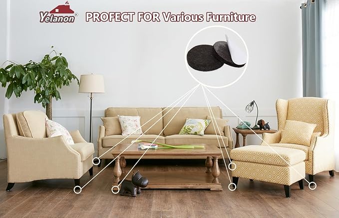 Yelanon Felt Furniture Pads -182 Pcs Premium Felt Pads for Chair Legs Furniture, Floor Protectors for Hardwood Floors,Black & Brown