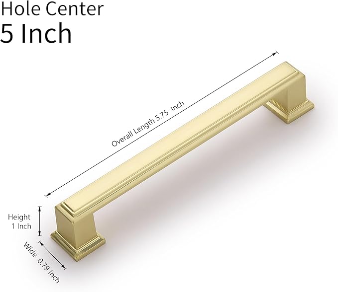 3 Pack 5 Inch(128mm) Hole Center Brushed Gold Modern Cabinet Pulls Kitchen Cabinet Handles Kitchen Cabinet Hardware Timeless Drawer Pulls for Dresser Cupboard Wardrobe, B-Gold(5x3)