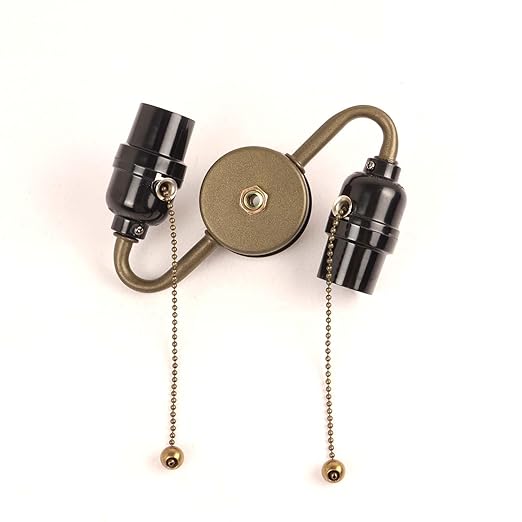 Bieye SC07 E26 Light Socket Cluster with Pull Chain Switch and Electrical Wiring Accessories (2-Light, Antique Brass)