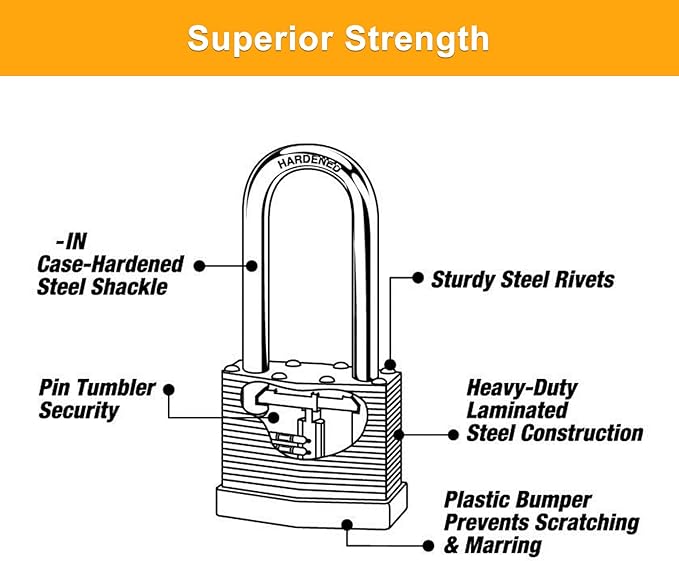 4Pcs Laminated Padlocks with Same Key for Door, Luggage, Gate, Storage, Fence, Cabinet, Garage, Shed, Latch - Weather Resistant