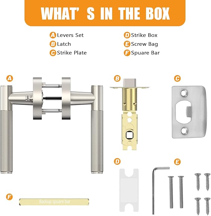 Amerdeco 1 Pack Brushed Satin Nickel Door Handles Interior, Knurled Privacy Door Handles,Heavy Duty Black Door Lever for Bedroom or Bathroom,Reversible Keyless for Left Right Handed Doors AM0016