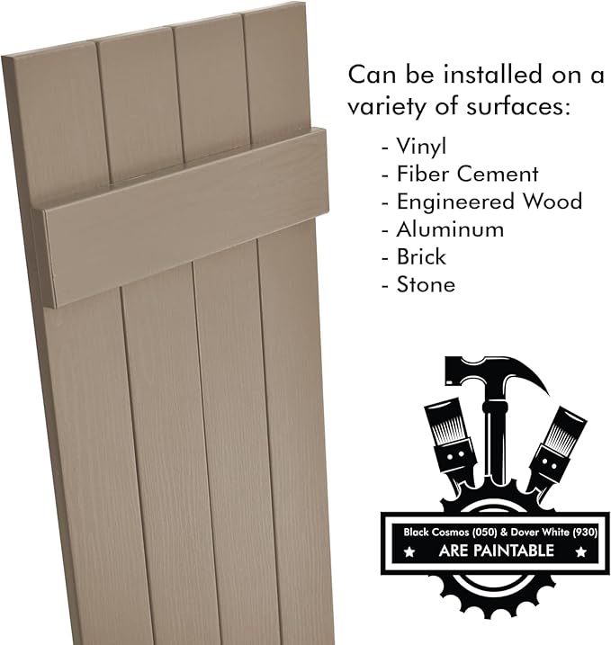Board & Batten Vinyl Shutters (1 Pair) | 14.5"x63" (4-Board) - Coastal Sand Dune | Exterior Window Shutters | Includes Mounting Hardware | Simple Installation | Made in USA