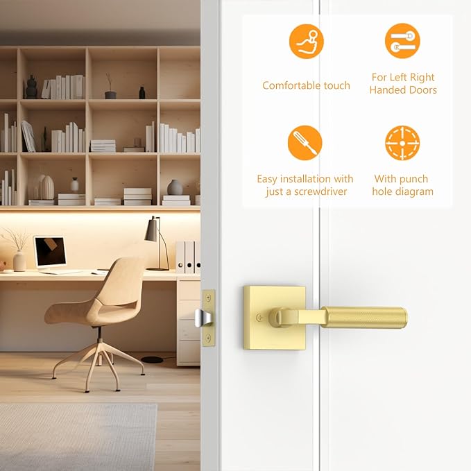 Amerdeco 3 Pack Brushed Gold Passage Door Handles,Heavy Duty Non-Locking Door Lever for Hall, Closet,Office Area, Shopping Malls AM0021