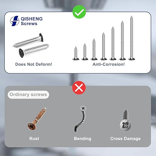 QISHENG 400 PCS Black Head #6#8#10 Stainless Steel Phillips Flat Head Wood Screws Assortment Set,Stainless Steel 18-8 A2(304) Screw,Home Screw Kit