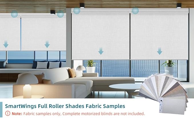 SmartWings Motorized Smart Blinds with Remote, Custom Automatic 100% Blackout Roller Shade Compatible with Alexa/Homekit/Google, Electric Smart Blinds for Indoor Windows, Multi-Color Samples