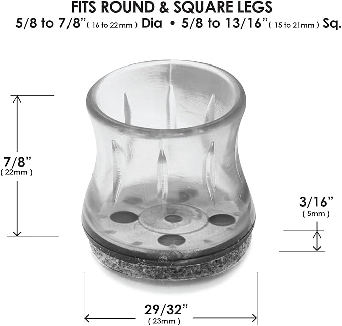 Slipstick GorillaFelt Chair Leg Floor Protectors for Hardwood Floors, Clear Sleeve Felt Pads for Furniture That Stay On, Fits Round & Square Legs, Includes 8 Premium Transparent Chair Socks, CB182