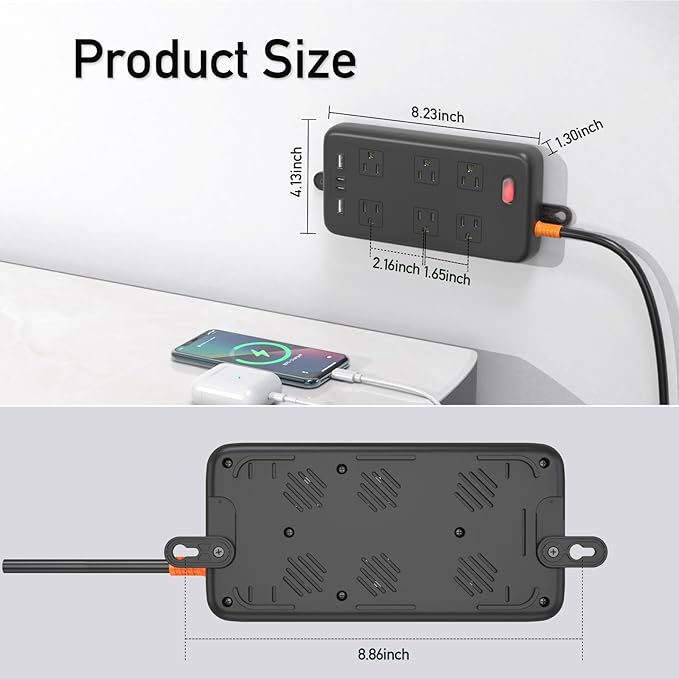 Outdoor Power Strip Weatherproof, KPQ IPX6 Waterproof Surge Protector with 6 Wide Outlets, 2 USB A and 2 USB C, 10FT Heavy Duty Extension Cord for Home, Office, Dorm, Patio, FCC UL Listed