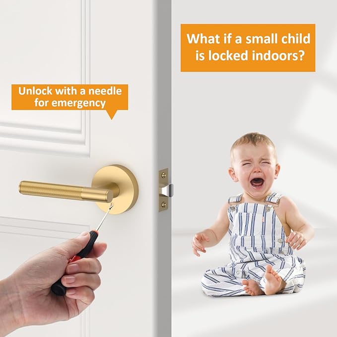 Amerdeco 1 Pack Champagne Bronze Door Handles Interior, Knurled Privacy Door Handles, Heavy Duty Door Lever for Bedroom or Bathroom, Reversible Keyless for Left Right Handed Doors AM0016