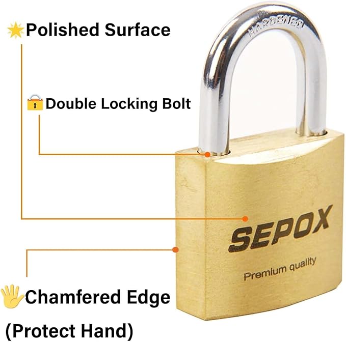 SEPOX® 36 Pcs Pack Solid Brass Padlock with Same Keys 48 Pcs, Heavy Duty & Compact Waterproof Body 40mm 1-9/16",Small Lock & Key with Big Handle, Keyed Alike for School Gym Locker, Hasp, Tool Box