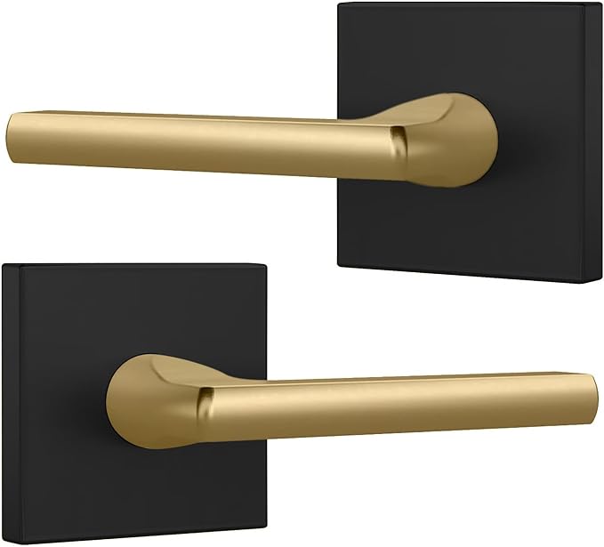 Mega Handles Prime Dummy Lever, Door Handle for Closet or French Doors, Single Side Door Levers, Fits All Standard Door Sizes, Covered Screws Included - Matte Black/Satin Brass (2 Pack) 5"