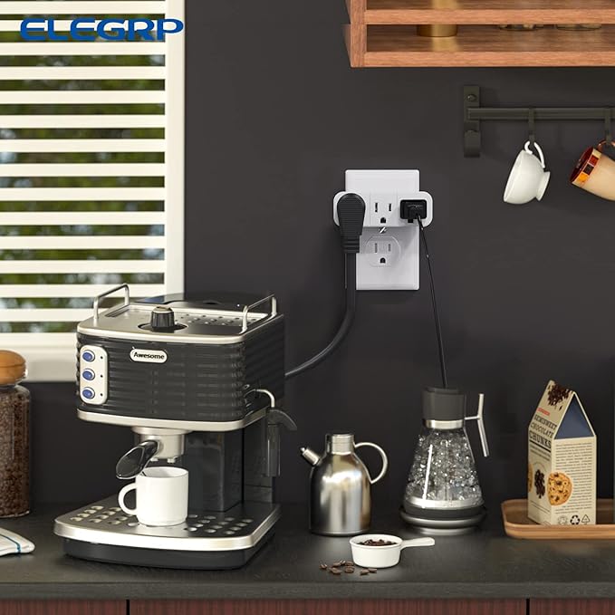 ELEGRP Triple Outlet Extender, 3-Prong Grounded Wall Tab, Multiple Outlet Extender Adapter Plug with 3 Electrical Outlets for Travel Home Hotel Office, ETL Listed, 1 Pack, White