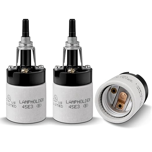 E26 Porcelain Lamp Socket with Rotary Knob Switch - High Temperature Resistance, UL Listed, 250V 250W for Safe Lighting Replacements (3 Pack)
