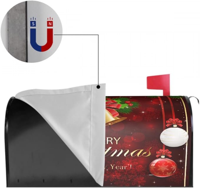Kawani Merry Christmas & New Year Mailbox Covers - Magnetic Red Winter Holiday Welcome Decor - Standard Size 21 x 18 Inches
