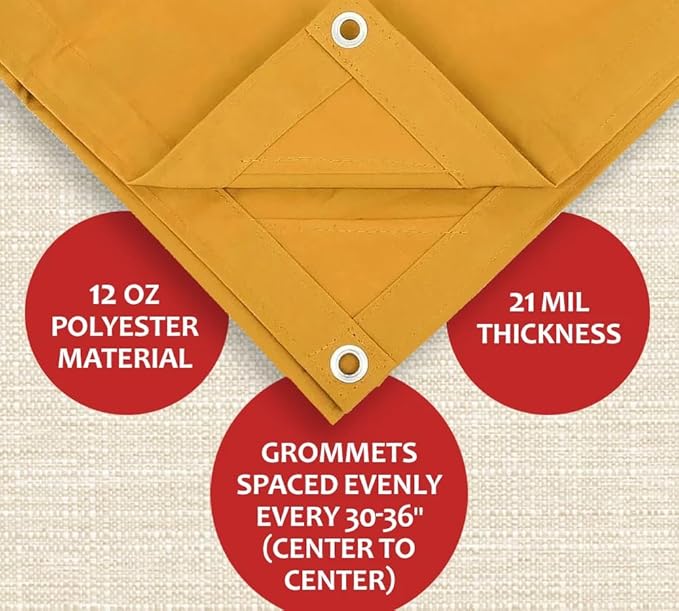 Mytee Products 8' x 12' Tan 12oz Canvas Tarp with Grommets - Water Resistant - Heavy Duty Canvas Tarps - Multipurpose Tarpaulin Cover for Canopy Tent, Roof, Camping, Semi Trucks & Cargo