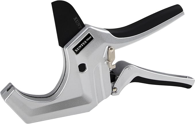 Ratcheting PVC Pipe Cutter - Cuts Up to 3" OD (2" Sch 40/80 Pipe) | SKD5 Steel Blade for Smooth Burr-Free Cut | Professional Plumbing Tools for DIY, Gardening(Silver Gray,75MM)