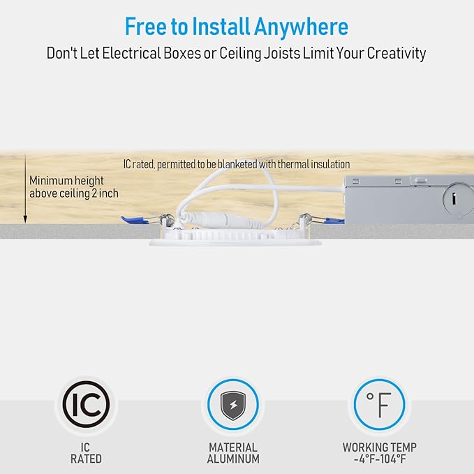 TORCHSTAR 4 Inch Slim Recessed Lighting with Junction Box, Dimmable 10W Ultra-Thin Recessed Light, 5000K Daylight, 700LM Basic Series LED Downlight, ETL & Energy Star, Pack of 6