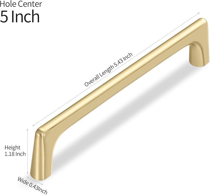 20 Pack 5 Inch(128mm) Hole Center Modern Brushed Gold Cabinet Pull Handle Timeless Vanity Drawer Pull Handle Classic Cabinet Hardware for Kitchen Dresser Bathroom, Screws Included, B-Gold(5x20)