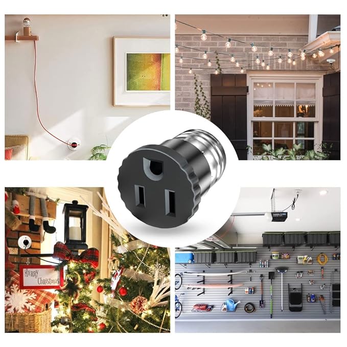 3 Pack, Light Socket to Plug Adapter, Light Bulb Socket Convert to Outlet Adapter (Black).