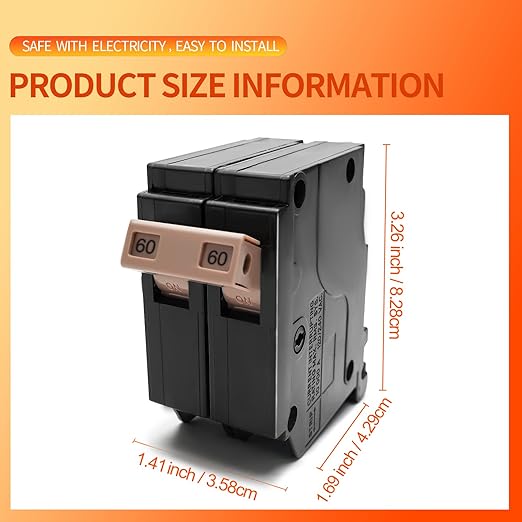 C260 2-Pole 60-Amp Circuit Breaker, Type C3/4-Inch Plug-On Molded Case Circuit Breaker, Thermal Magnetic Protection, 10 KAIC, 120/240V, Fit for fit for Load Centers