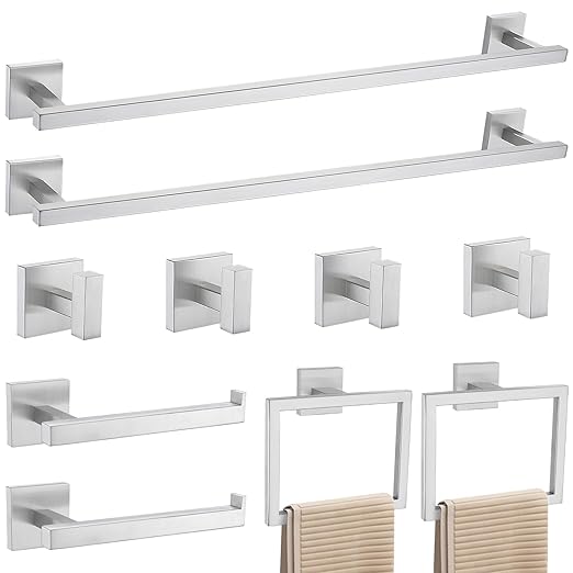 YACVCL Towel Bar Set, 10 Pieces Bathroom Hardware Set Brushed Nickel Bathroom Accessories, SUS304 Stainless Steel Towel Racks Holder Set Wall Mounted 23.6 Inch
