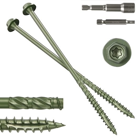 #14 x 8 Wood Structural Screws 100 Pack Hex Head Lag Screws, Rust Resistant Timber Screws for Timber/Log/Landscaping Wood (Green)
