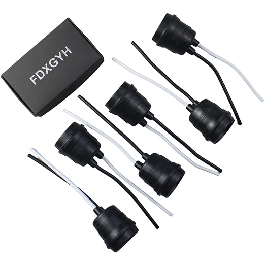 FDXGYH 6pcs Light Bulb Base E27 Waterproof Pigtail Lamp Holder Socket with Cord(Black)