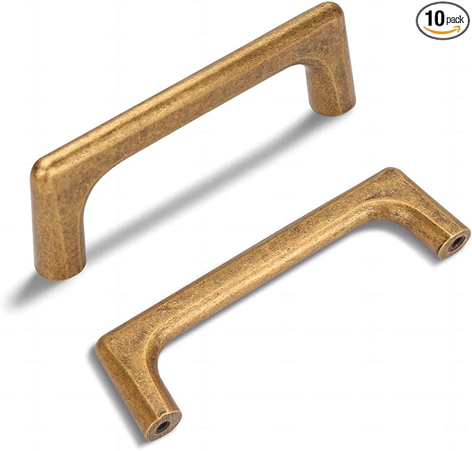 10 Pack 3.75 Inch(96mm) Hole Center Modern Antique Brass Cabinet Pull Handle Timeless Vanity Drawer Pull Handle Classic Cabinet Hardware for Kitchen Dresser Bathroom, Screws Included, A-Brass(3.75x10)